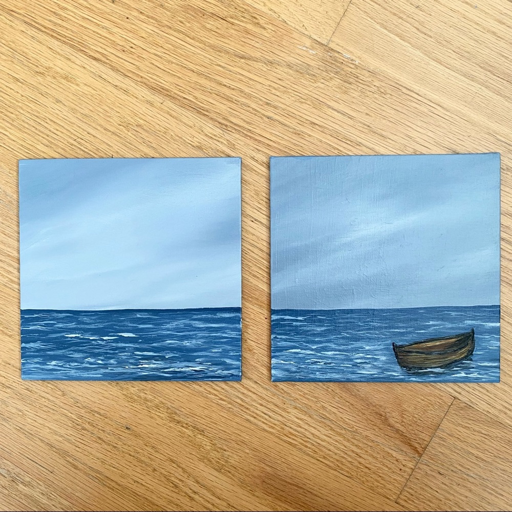 Original ocean boat painting diptych